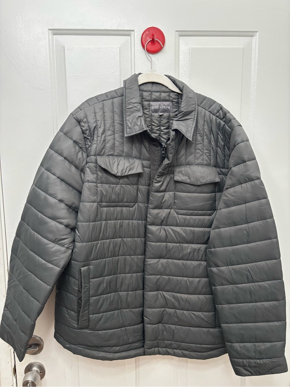 Slate & Stone Men's Quilted Puffer Jacket - Charcoal Gray